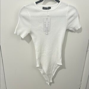 White Ribbed Bodysuit by merokeety Size Medium